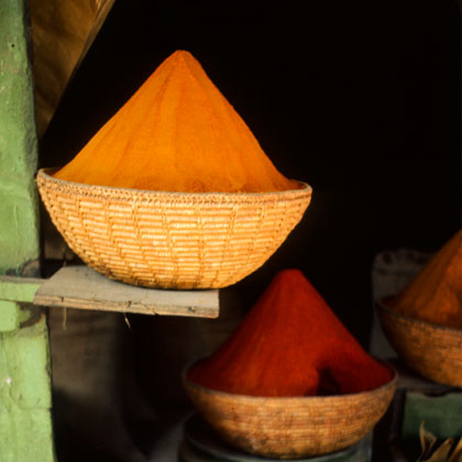 Open baskets filled with Pakistani spices