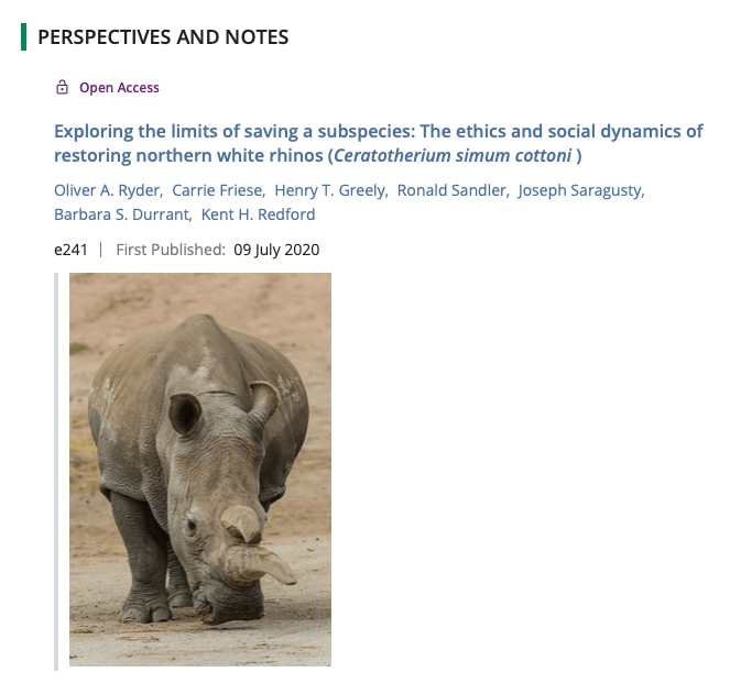 Report Cover: Exploring the limits of saving a subspecies: The ethics and social dynamics of restoring norther white rhinos